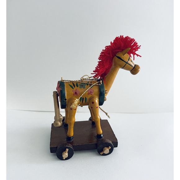 The Unbranded Brand Other - Vintage CHRISTMAS Rocking Horse ORNAMENT Wood Painted